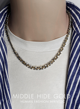 钛钢古巴个性缠绕双层链