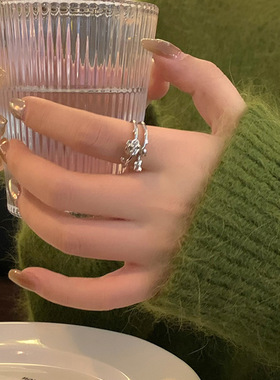 玫瑰花朵双层开口戒设计感高级冷淡风食指戒时尚个性戒指女玫瑰切
