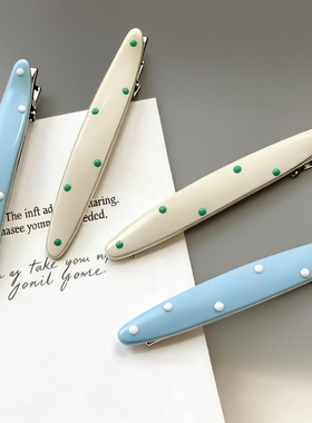 韩系蓝白波点奶油色发夹滴油鸭嘴侧边夹边时尚刘海夹子发卡头饰品