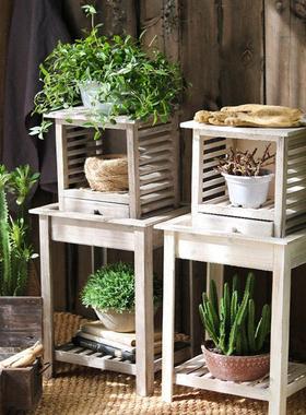 复古木质多功能花架花台装饰组合多层收纳架花园阳台杂货置物摆件