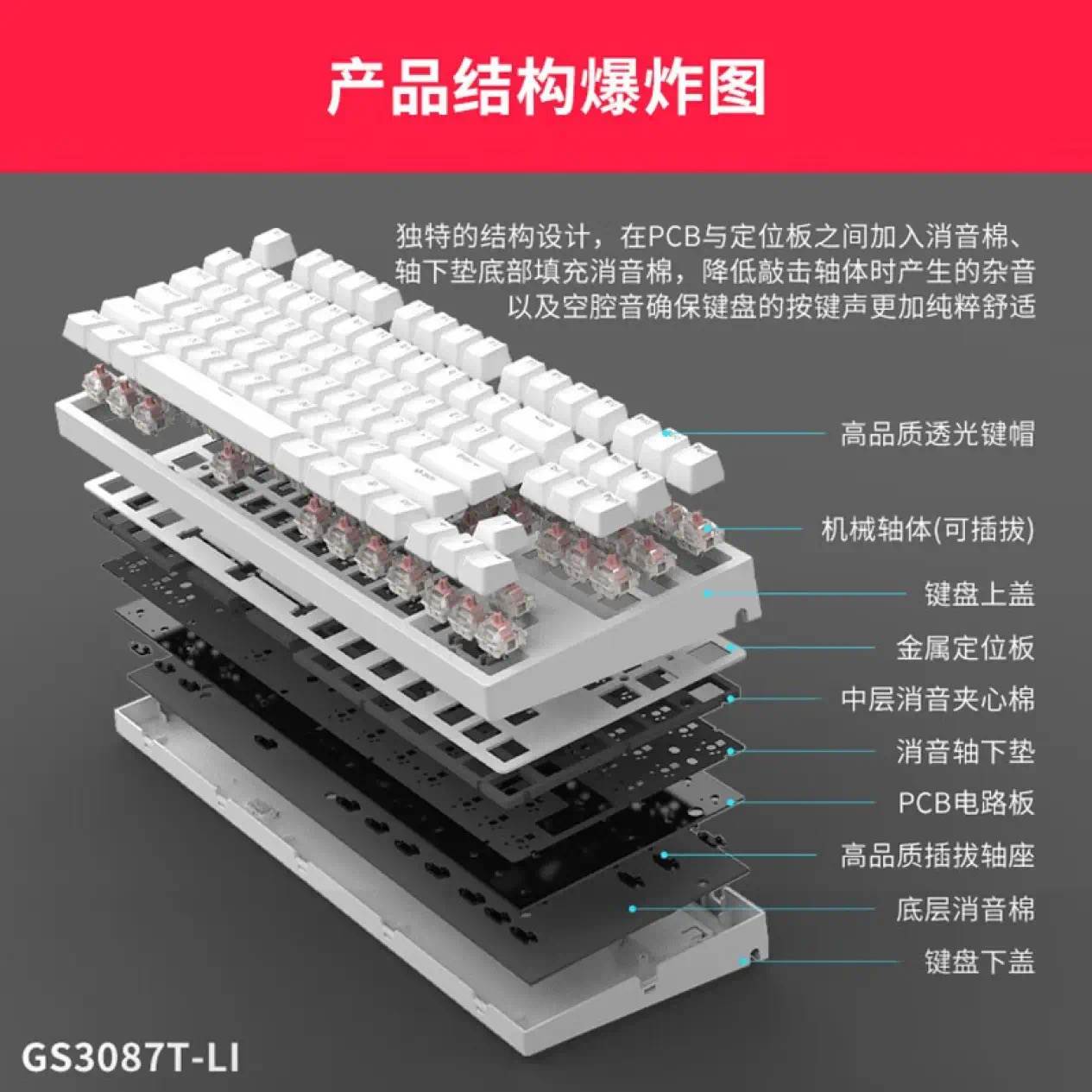 GANSS高斯GS3087TGS3104T三模热插拔RGB蓝牙2.4G客制化机械键盘锂 - 图1