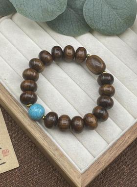 2026黑花梨手串花梨木老型方糖仿绿松民族风实木佛珠文玩手串厂家