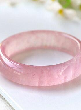 2026各类天然水晶玉石定制 莫桑比克粉晶女镯子 加厚窄宽