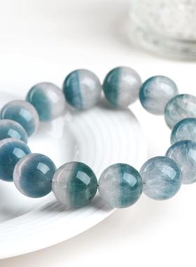 2026久雅水晶 天然蓝绿色聚宝盆萤石圆珠手链 萤石聚宝盆散珠手串