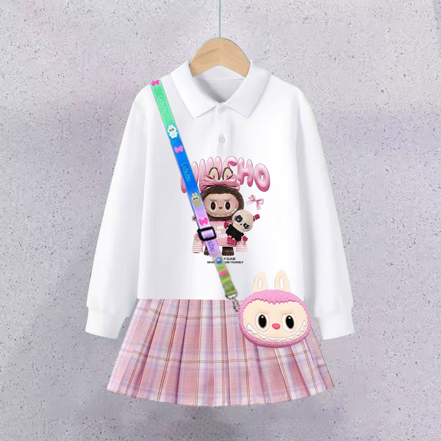 儿童polo衫中大童春秋女童打底衫翻领长袖上衣纯棉衬衫内搭jk套装 - 图2