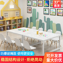 Kindergarten Fine Arts Table Childrens Painting Table Students Training Courses Desk and chairs Drawing room Handmade table explosion-proof tempered glass