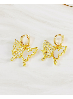 白贝锆石拼接蝴蝶吊坠万能扣活扣可拆卸吊坠单坠项链diy配件新款