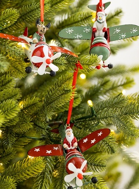 跨境圣诞节雪人老人麋鹿飞机铁艺挂件挂家居桌面小摆件圣诞树吊饰