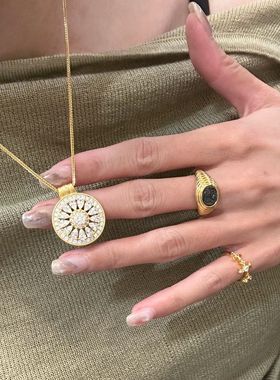 钻石之乡实验室人工培育钻新中式古法罗盘柠檬片项链轻奢满钻双面