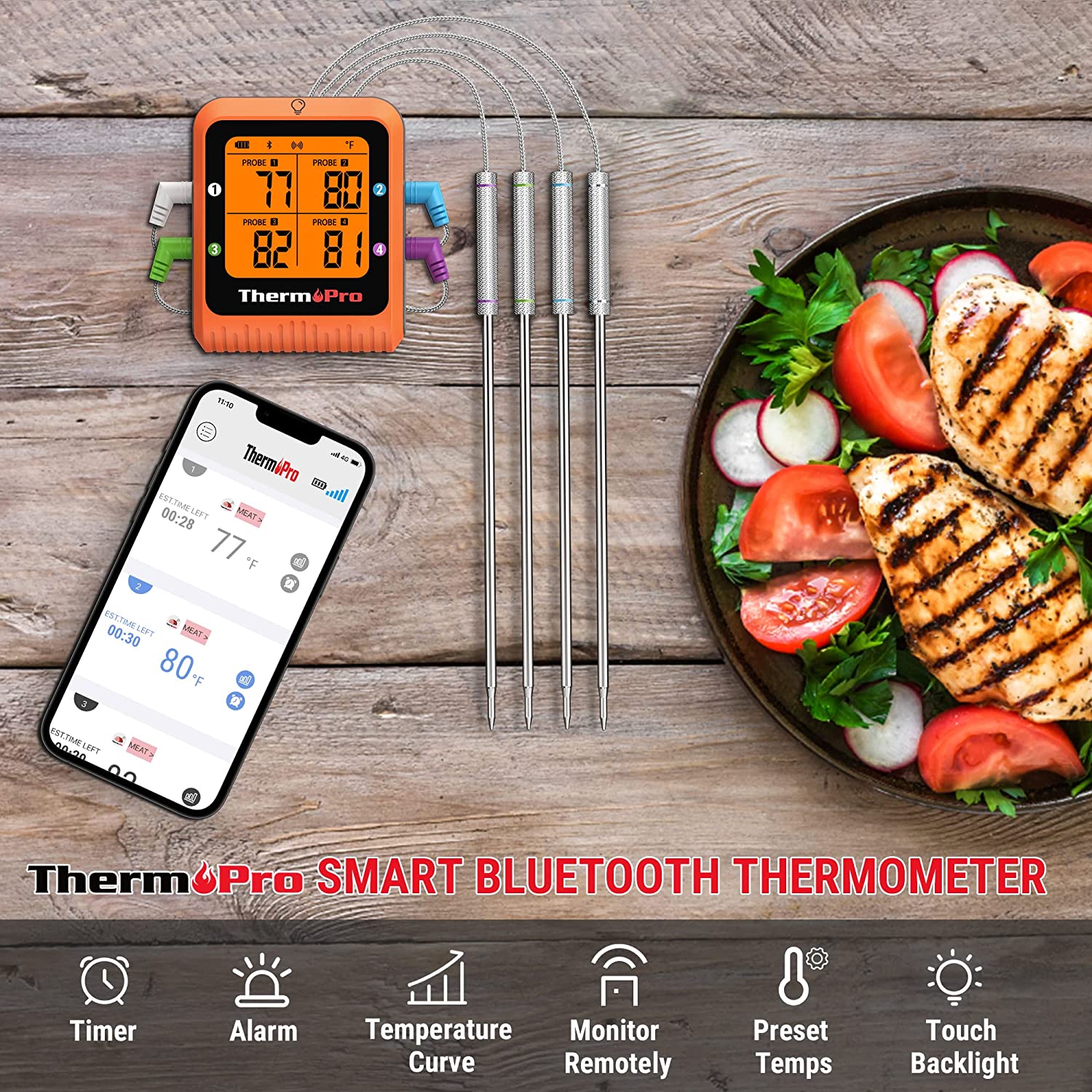 美国代购ThermoPro TP930 Meat Thermometer 烤肉温度计蓝牙500ft - 图2