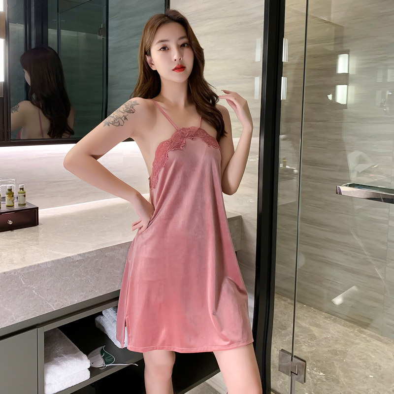 女春秋冬季性感金丝绒长袖新款睡袍 阿连特睡裙