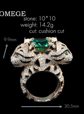 BAOGEME 经典款925银镀金戒指高碳钻宝家双头豹猫木佐绿热卖珠宝