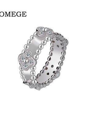 BAOGEME S925银满钻莫桑石万花筒四叶草戒指高级时尚指环