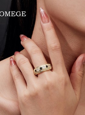 BAOGEME 欧美中古s925纯银镶嵌莫桑石黑色点缀奢华贵气男戒指