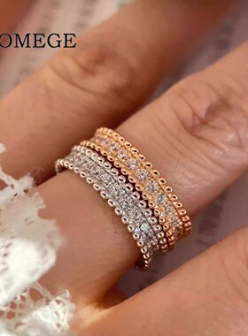 BAOMEGE轻奢万花筒四叶草戒指女18k玫瑰金珠边满钻排钻满天星指环