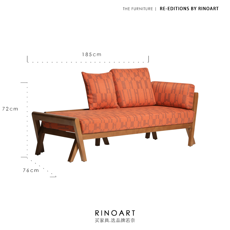若奈家具 Herm@s Deco沙发床两用懒人躺椅实木布艺长椅书房床尾凳-图3