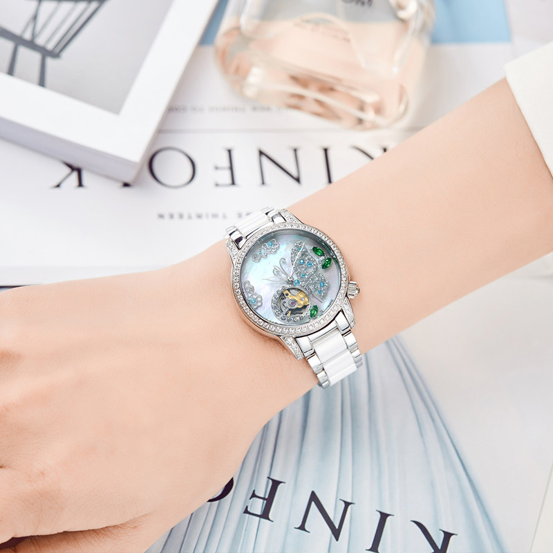 梭伦间钢表带全自动机械女士手表 蔻洛希手表国产腕表