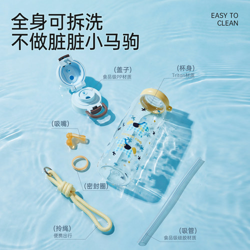 炊大皇水杯女生新款高颜值便携儿童吸管杯夏日大容量学生塑料杯子 - 图2