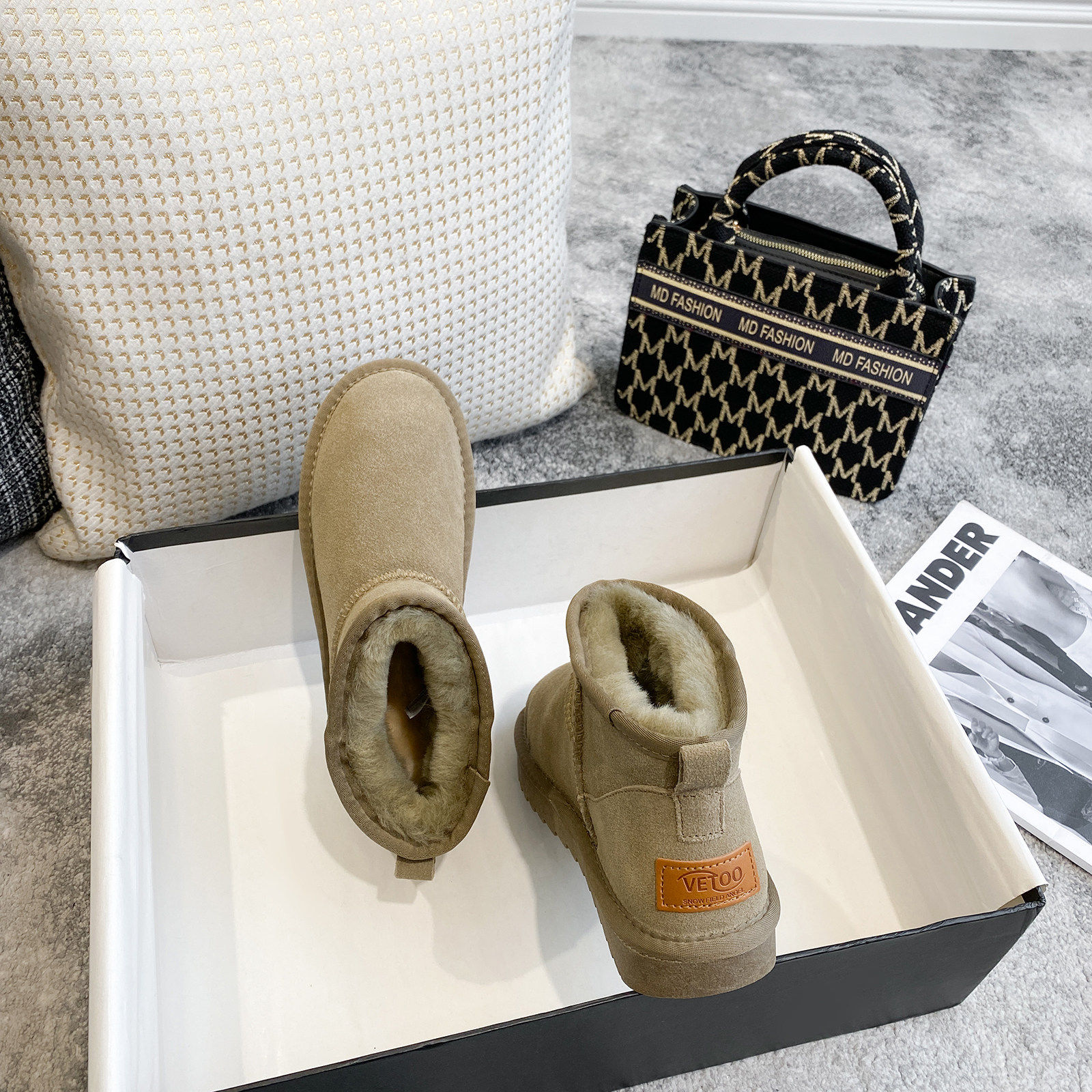 2025新周冬雨mini雪地靴真牛皮毛一体加绒加厚冬季棉鞋低筒短靴子,淘宝优惠券,粉丝福利购,淘宝优惠卷