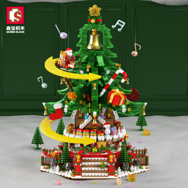 Winter limited gift Christmas tree Melody Paradise music box small particle assembly fun high building blocks toys for girls