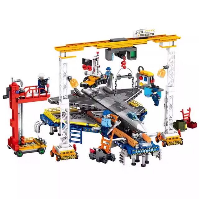 J-20 pulsating production line combat aircraft assembled building blocks military model small particle educational boy toy