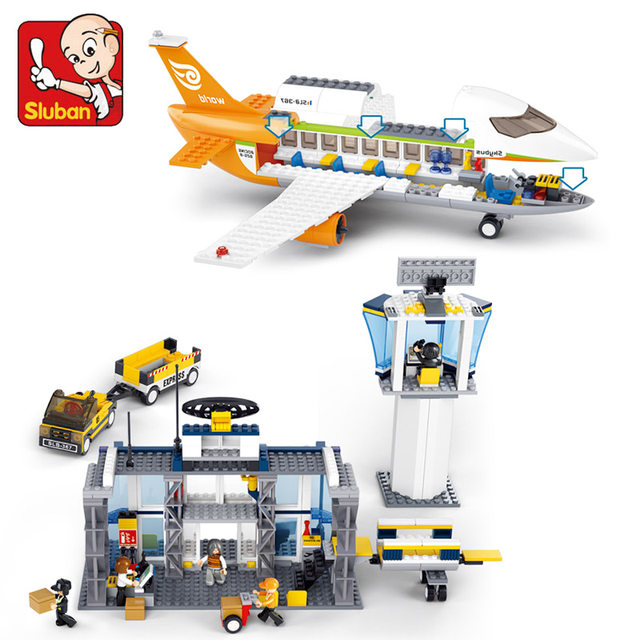 Large civil aviation airport assembly fun high building blocks international airport children's educational enlightenment toy gift