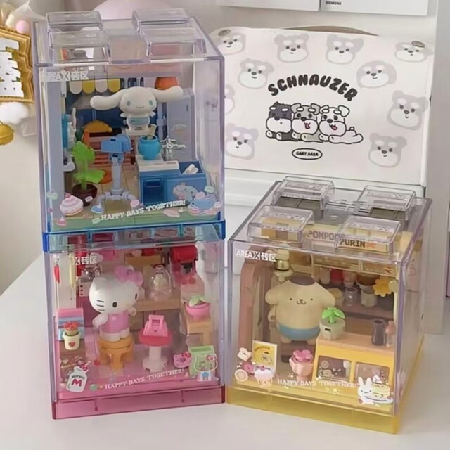 Sanrio Le Playing High Building Blocks Hello Kitty Kuromi sprouting store girl educational assembly toy birthday gift
