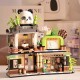 Panda Teahouse Folding Street Scene Little Bear Coffee Little Rake Flower Shop Puzzle Assemblage LEGO Wooden Toys Ornaments Gifts