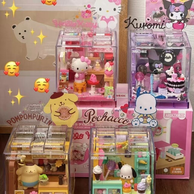 Adorable shop BOX series building blocks Sanrio Hello Kitty Kuromi Pacha dog can be used as a DIY girl’s birthday gift