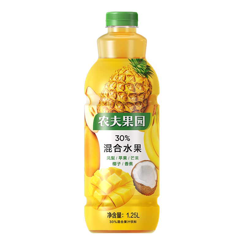 农夫山泉农夫果园30%混合水果果汁整箱混装1.25l装橙汁桃子混合汁