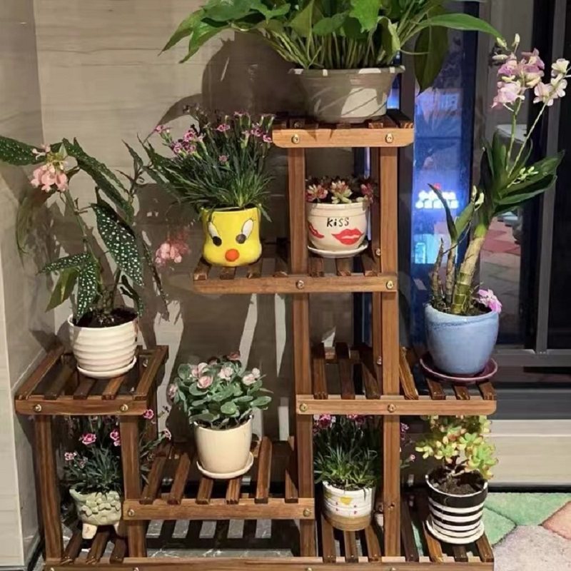 室内外实木质花架子阳台客厅碳化防腐绿萝多肉植物置物架落地多层,淘宝优惠券,粉丝福利购,淘宝优惠卷