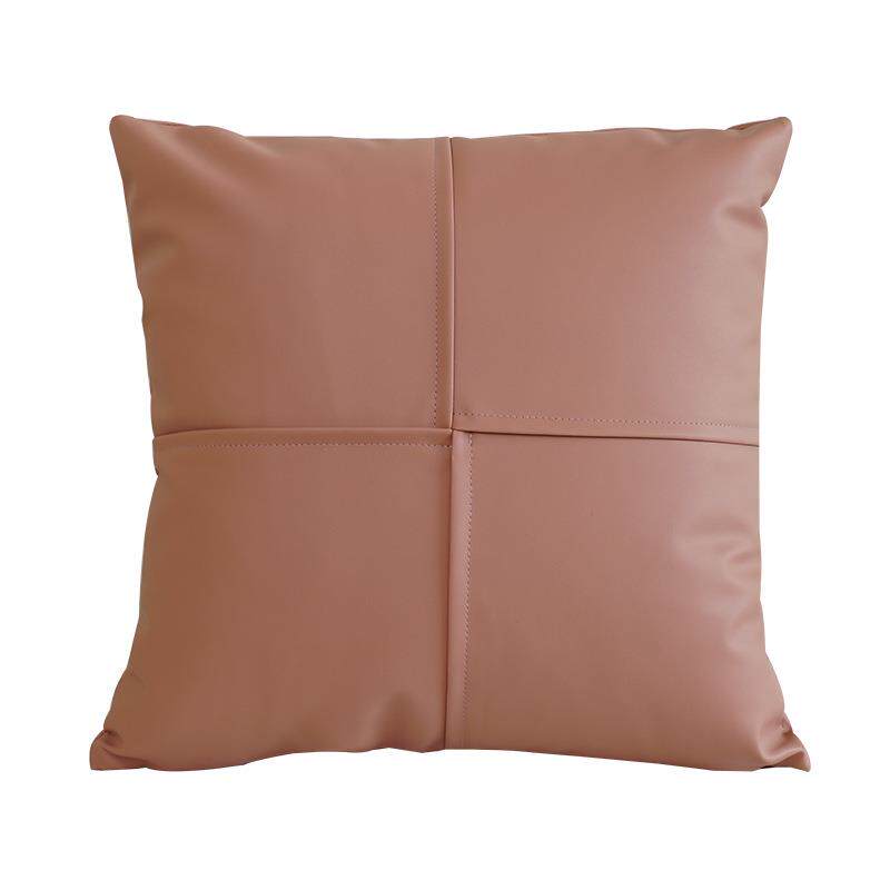 纯色PU皮革抱枕现代简约拼接靠枕套客厅沙发靠垫样板房腰枕靠背垫 - 图3