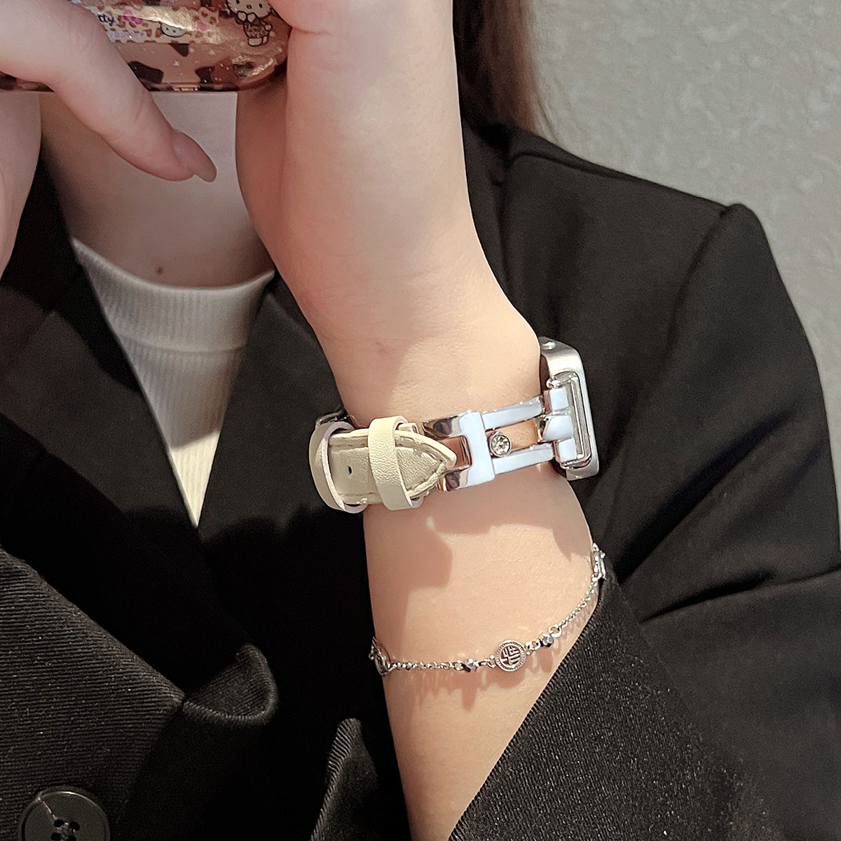 适用华为手环10手表带金属9nfc版新款手腕带8智能运动荣耀电子band7高级感手表链6pro高颜值十代女款皮质专用 - 图2