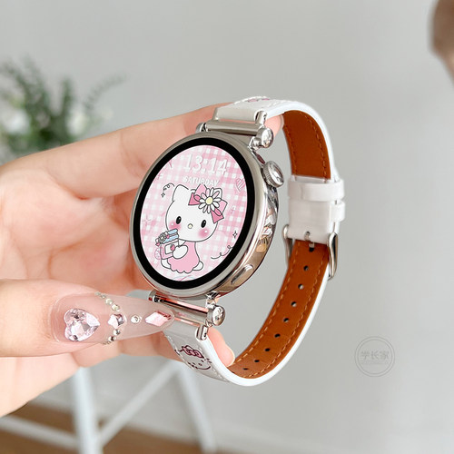 新款kt猫适用华为watchgt5表带秋冬gt4腕表女士6pro手表带高级感watch4女款表链gt3智能手表gt2真皮创意女式 - 图0