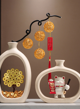 发财树摇钱树花瓶招财猫进宝摆件办公室店铺前台装饰乔迁开业礼物