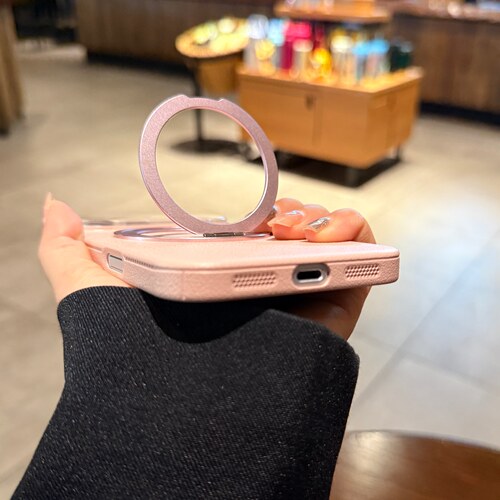 带旋转磁吸支架适用苹果17promax手机壳iphone17Air新款16pro镜头膜全包15粉色13荔枝纹14女12Magsafe保护套 - 图3