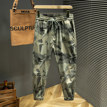 2022 Summer thin style American retro camouflage overalls Mens High Street Tide Cards Day Department Loose Ice Silk Casual Pants