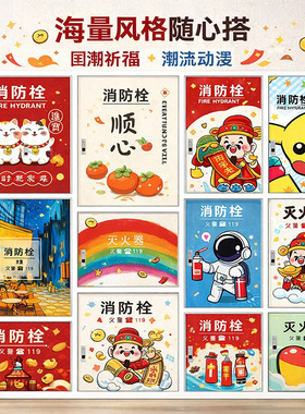 创意卡通消防栓消防柜箱自粘贴纸