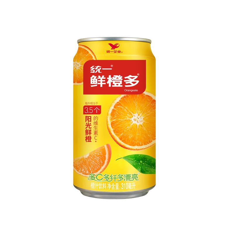 统|一鲜橙多310ml*6罐12罐装整箱橙汁饮料维生素C果味饮品易拉罐k