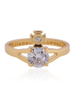 戒指高级时尚四爪锆石戒指-金白 M码