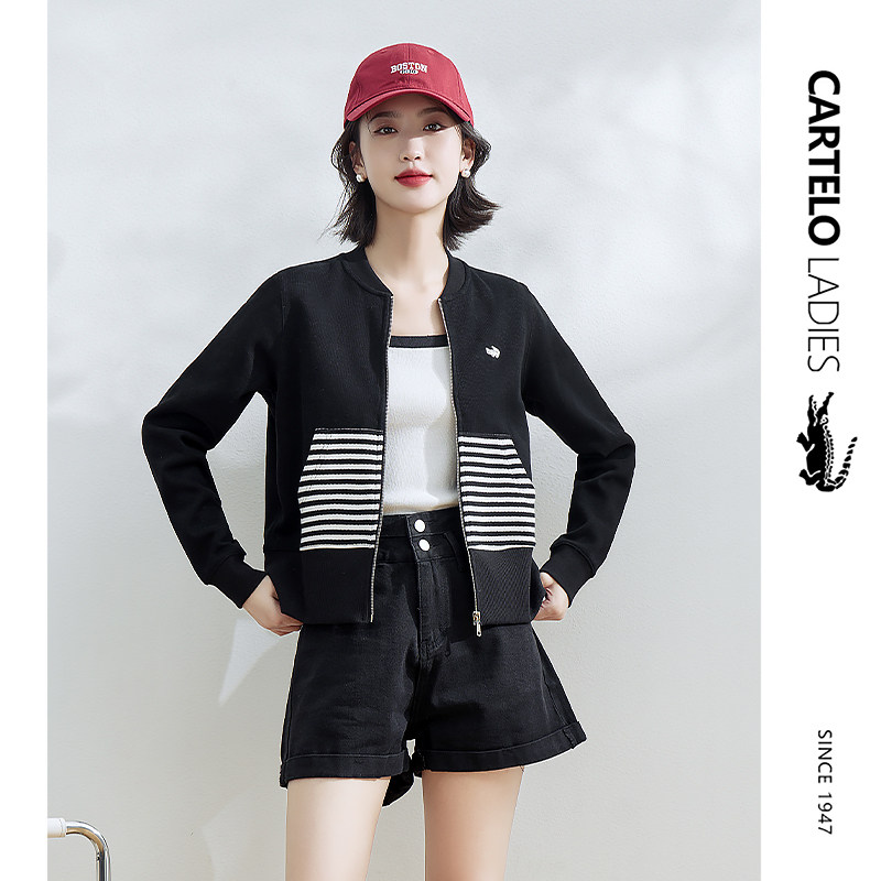 鳄鱼条纹春秋短款百搭开衫棒球服 carteloladies短外套