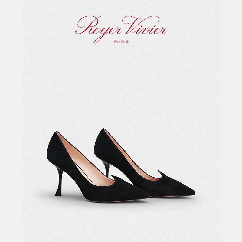 【24期免息】Roger Vivier/RV女鞋Love绒面细跟尖头婚鞋高跟鞋 - 图0