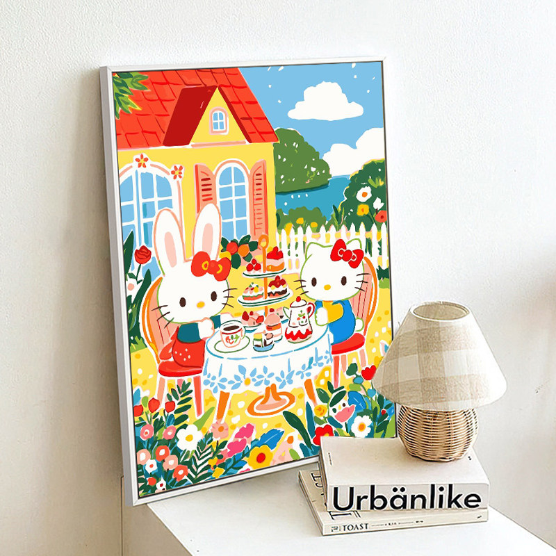 hellokitty凯蒂猫休闲下午茶系列数字油画diy送朋友礼物装饰挂画,淘宝优惠券,粉丝福利购,淘宝优惠卷