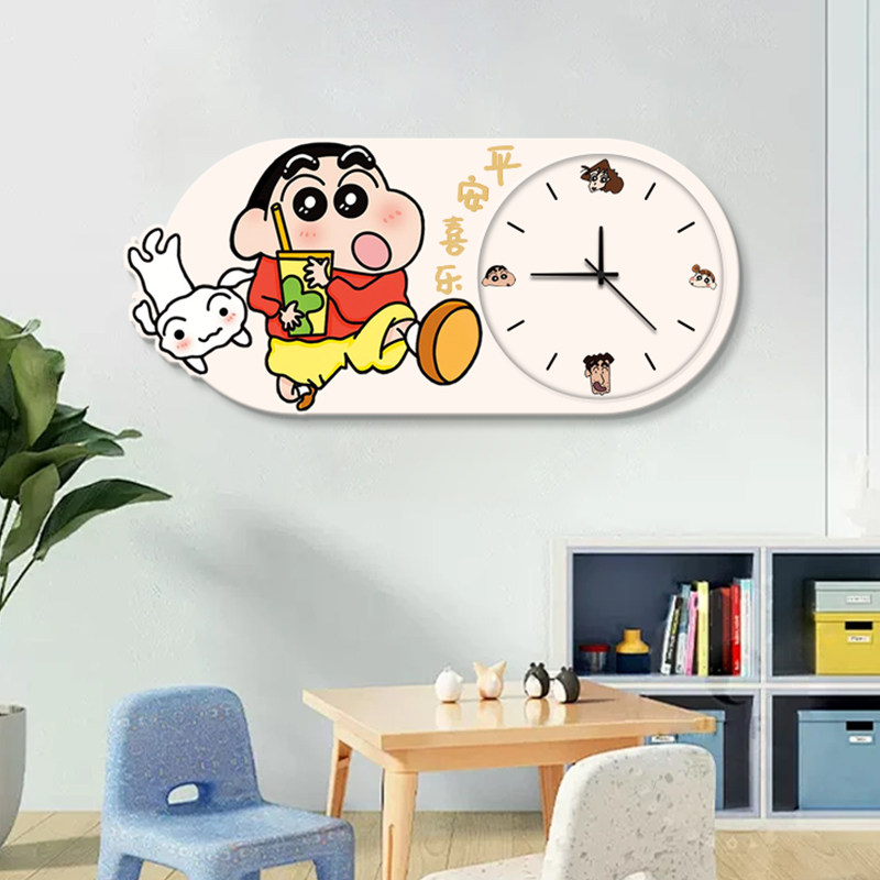 蜡笔小新款简约现代家用静音卡通动画钟表画客厅装饰画挂钟画挂墙,淘宝优惠券,粉丝福利购,淘宝优惠卷