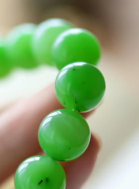 和田玉手链手串碧玉苹果绿女款礼物玉色透水12mm2天鉴赏期带证书