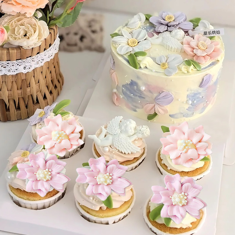 翻糖小花蛋糕装饰粉紫混色双层樱花摆件巧克力花冰淇淋甜品点缀,淘宝优惠券,粉丝福利购,淘宝优惠卷
