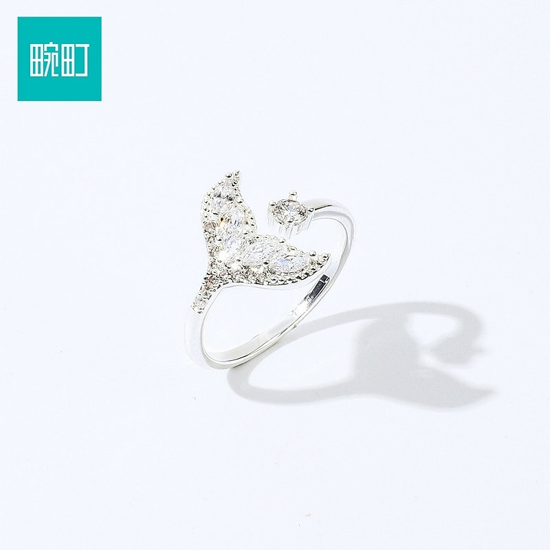 Wanding light luxury full-set diamond mermaid tail ring ins ocean style adjustable thin ring gift open ring