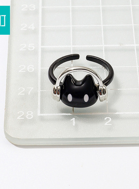 畹町萌宠小猫开口可调节戒指潮酷指环