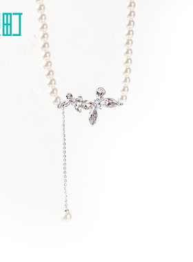 畹町蝴蝶结珍珠项链配裙子爆款锁骨链轻奢小众设计颈链配饰礼服女