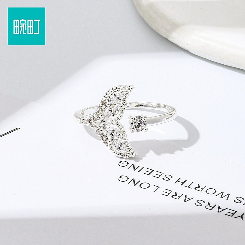 Wanding light luxury full-set diamond mermaid tail ring ins ocean style adjustable thin ring gift open ring